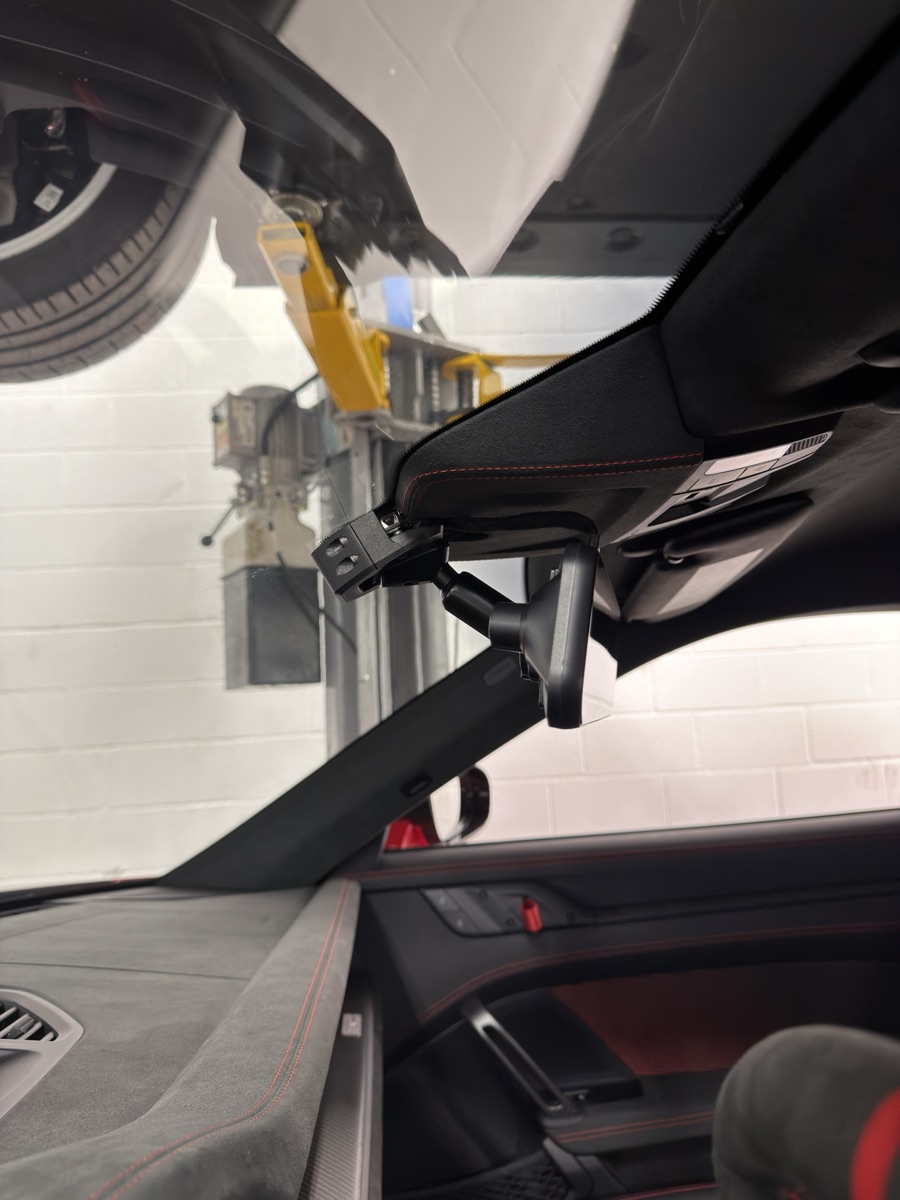 V1 interior: the display on an aftermarket mount, finished with a scan-designed shroud.