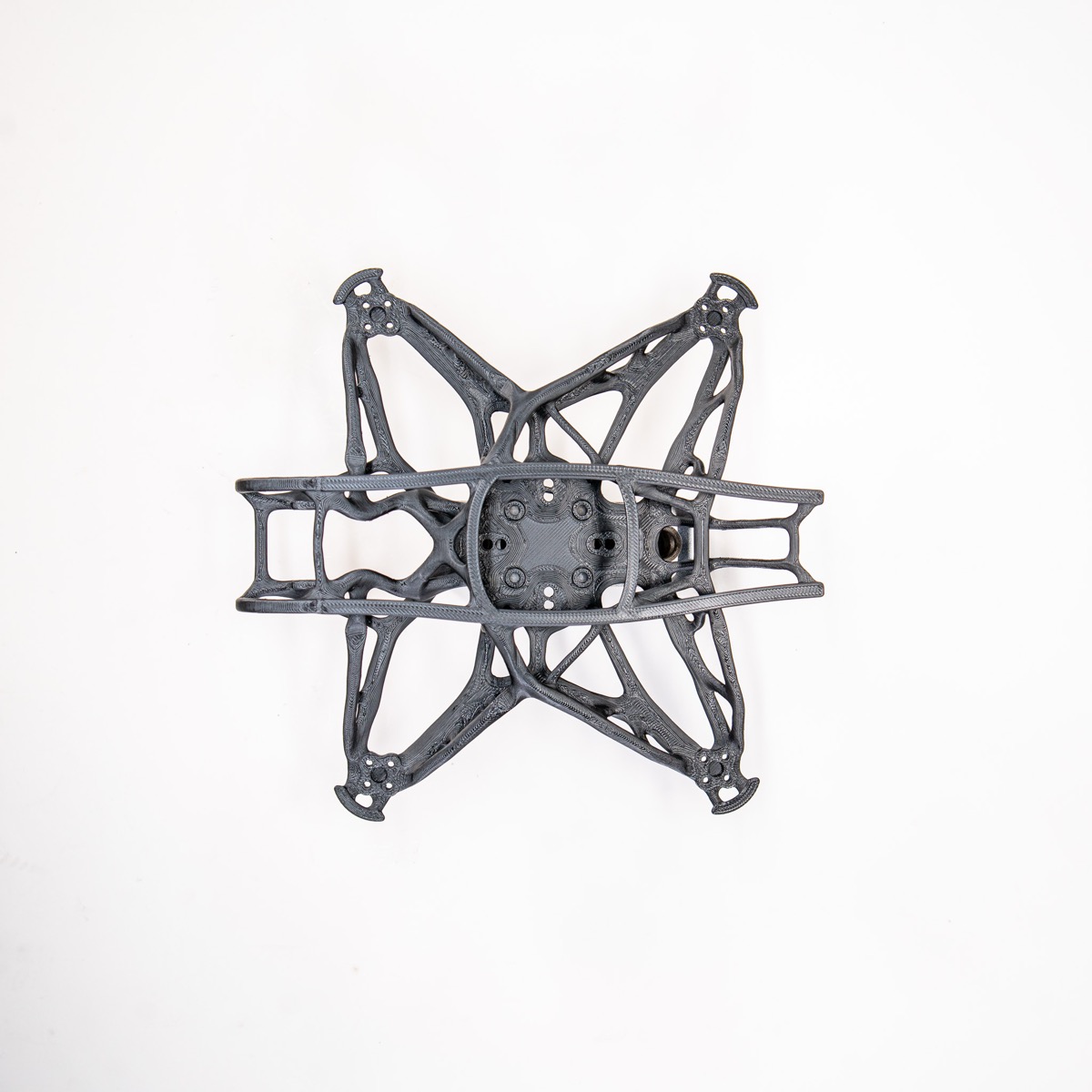 Top-down view of the lattice — material only where the loads run, nothing where they don't.